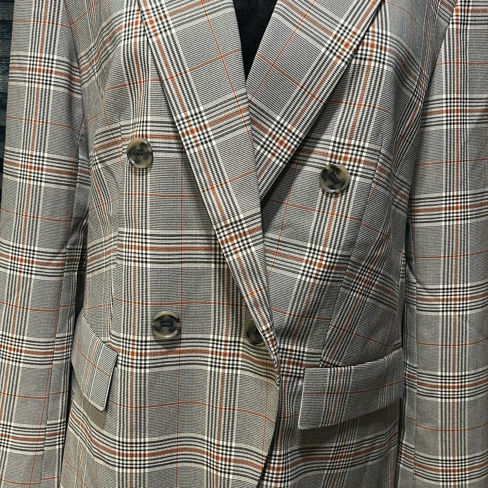 LOFT Women’s Cream Black & Rust Plaid Double Breasted Blazer Size 10 NWT - Picture 4 of 7